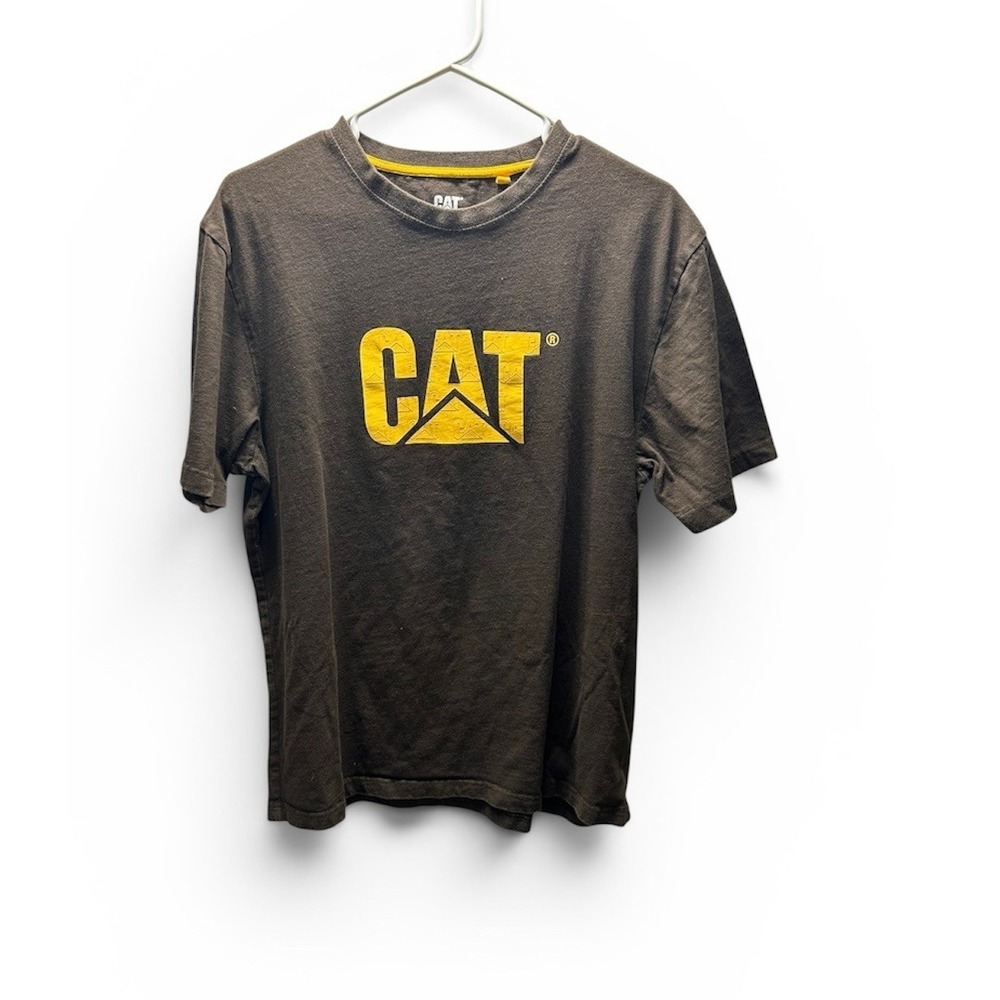 Caterpillar CAT Men's Medium Brown Logo Graphic T-Shirt Cotton Short Sleeve